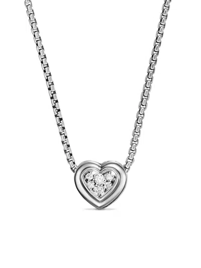 David Yurman Women's Puffy Heart Pendant Necklace In Sterling Silver With Diamonds, 7.8 Mm In Metallic