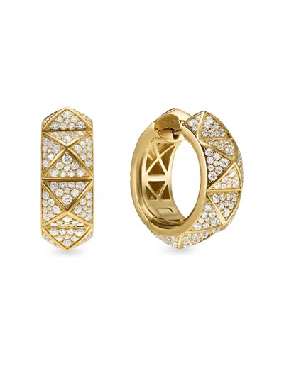 David Yurman Women's Pyramid Hoop Earrings In 18k Yellow Gold With Diamonds, 23.9mm In Silver