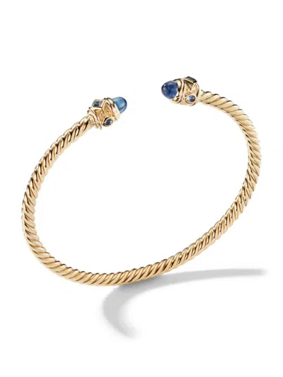 David Yurman Women's Renaissance Cablespira Bracelet In 18k Yellow Gold In Light Blue Sapphire