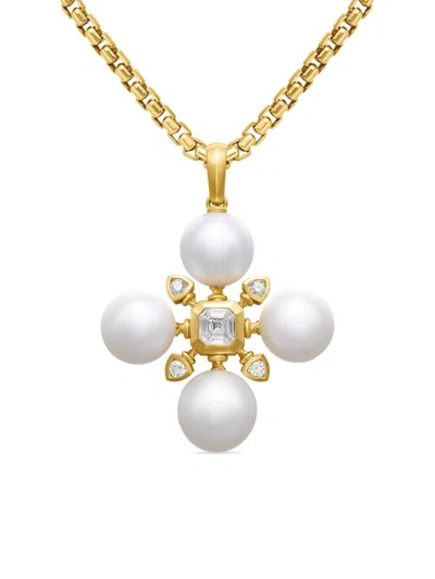 David Yurman Women's Renaissance Pearl Pendant In 18k Yellow Gold With Pearls And Diamonds, 29.4mm In Neutral