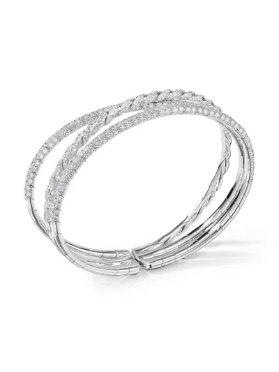 David Yurman Women's Sculpted Cable Flex Three Row Bracelet In 18k White Gold In Diamond