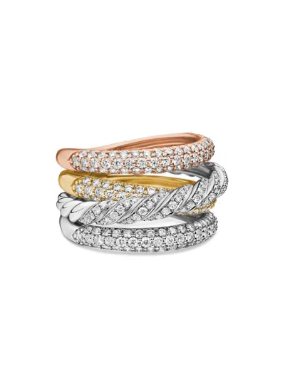 David Yurman Women's Sculpted Cable Four Row Ring In 18k Gold In Silver