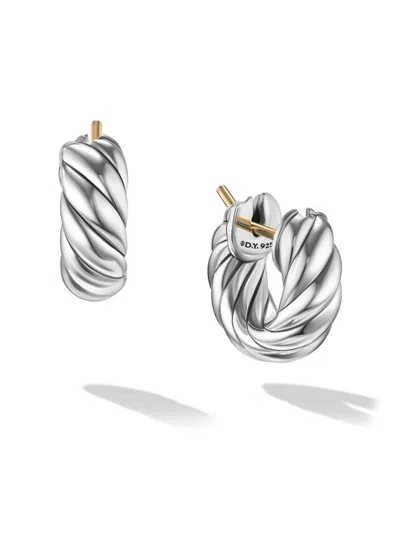 David Yurman Women's Sculpted Cable Hoop Earrings In Sterling Silver, 14.4mm In Metallic
