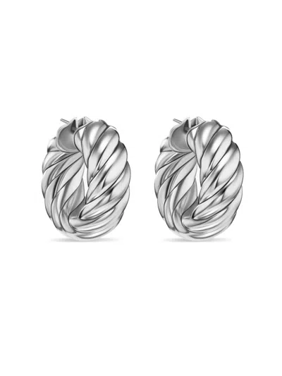 David Yurman Women's Sculpted Cable Hoop Earrings In Sterling Silver, 25mm In Metallic