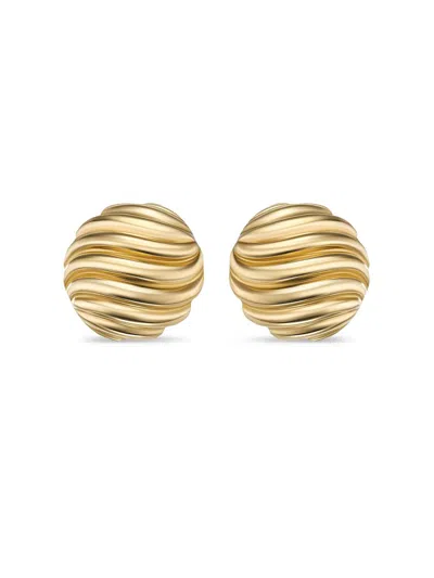 David Yurman Women's Sculpted Cable Stud Earrings In 18k Yellow Gold, 14mm In Red
