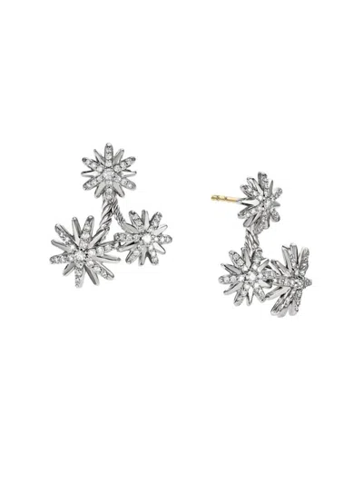 David Yurman Women's Starburst Cluster Earrings In Sterling Silver With Diamonds, 25mm In Metallic