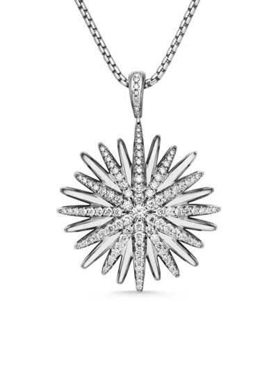 David Yurman Women's Starburst Pendant Necklace In Sterling Silver With Diamonds, 32mm In Metallic