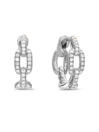 David Yurman Women's Stax Chain Link Huggie Hoop Earrings In 18k White Gold With Diamonds, 12.5mm In Pattern