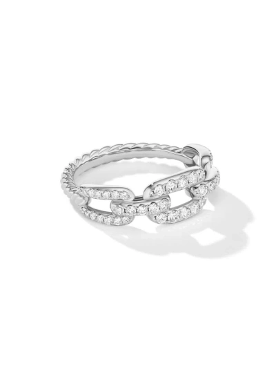 David Yurman Women's Stax Chain Link Ring In 18k White Gold With Pavé Diamonds