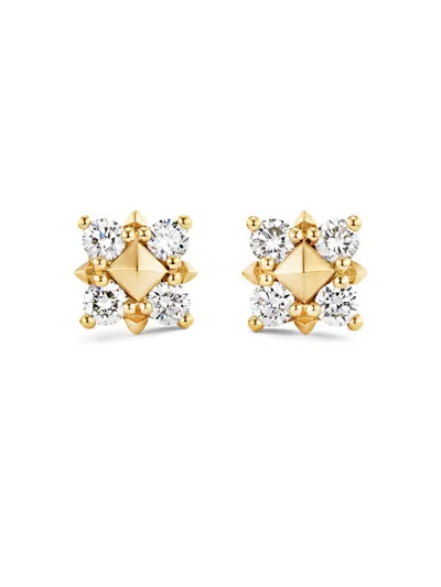 David Yurman Women's Stud Earrings In 18k Yellow Gold With Diamonds, 8mm