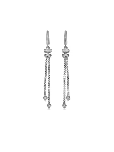 David Yurman Women's Zig Zag Stax Chain Drop Earrings In Sterling Silver With Diamonds, 66mm In Metallic