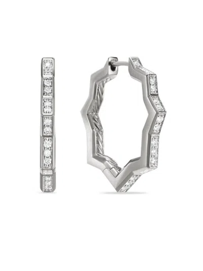 David Yurman Women's Zig Zag Stax Hoop Earrings In Sterling Silver With Diamonds, 22.8mm In Metallic