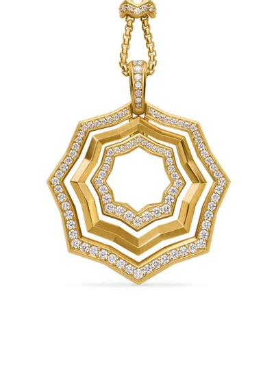 David Yurman Women's Zig Zag Stax Pendant Necklace In 18k Yellow Gold With Diamonds 38mm In Metallic