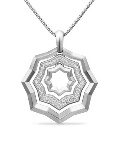 David Yurman Women's Zig Zag Stax Pendant Necklace In Sterling Silver With Diamonds, 28mm In Metallic