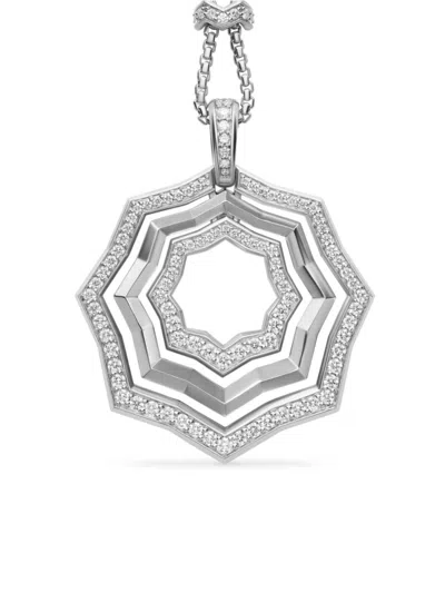 David Yurman Women's Zig Zag Stax Pendant Necklace In Sterling Silver With Diamonds, 38mm In Metallic