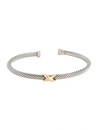 Pre-owned David Yurman X Classic Cable Station Bracelet, 7.25" In Multicolor