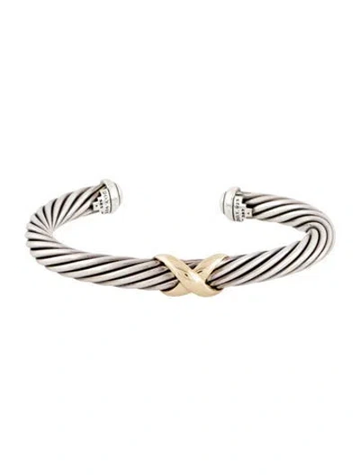 Pre-owned David Yurman X Classic Cable Station Cuff Bracelet, 6.25" In Multi
