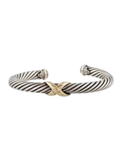 Pre-owned David Yurman X Classic Cable Station Cuff Bracelet In Multi