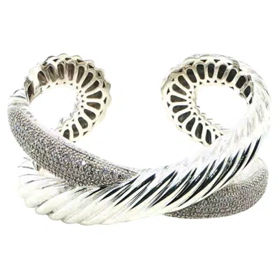 Pre-owned David Yurman X Sterling Silver Diamond Hinged Cuff In Multi
