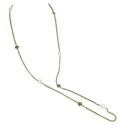 Pre-owned David Yurman Yellow Gold And Pearl Station Long Necklace