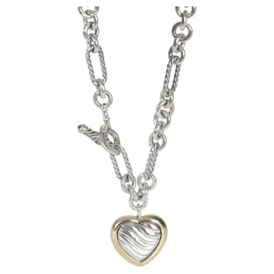 Pre-owned David Yurman Yellow Gold & Sterling Silver Figaro Heart Necklace
