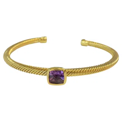 Pre-owned David Yurman Yellow Gold Cable Bracelet With Amethyst