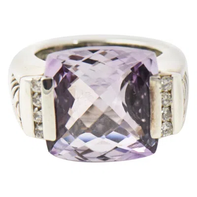 Pre-owned David Yurman Yurman Amethyst Diamond Sterling Silver Deco Cable Cocktail Ring In Purple