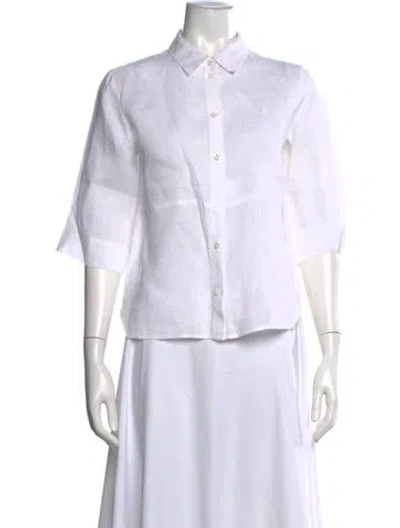 Pre-owned Davide Cenci Linen Three-quarter Sleeve Button-up Top In White