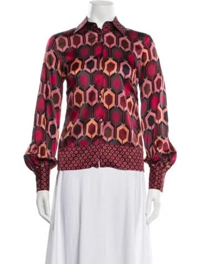 Pre-owned Davide Cenci Printed Long Sleeve Blouse In Red