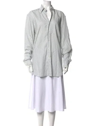 Pre-owned Davide Cenci Striped Long Sleeve Button-up Top In Silver