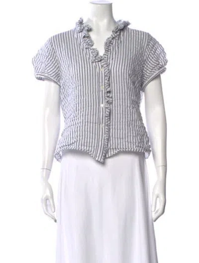 Pre-owned Davide Cenci Striped V-neck Blouse In White
