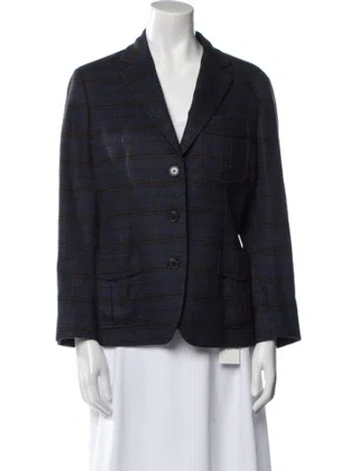 Pre-owned Davide Cenci Wool Plaid Print Blazer In Blue
