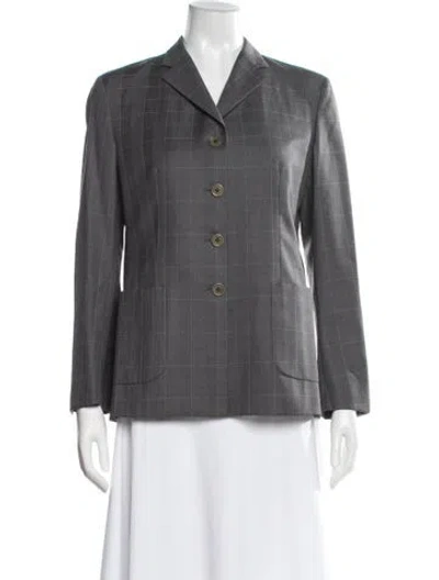 Pre-owned Davide Cenci Wool Plaid Print Blazer In Gray