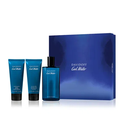 Davidoff Cool Water 3 Pcs Set For Men: 4.2 Eau De Toilette Spray + 2.5 Shower Gel + 2.5 After Shave Balm In Blue