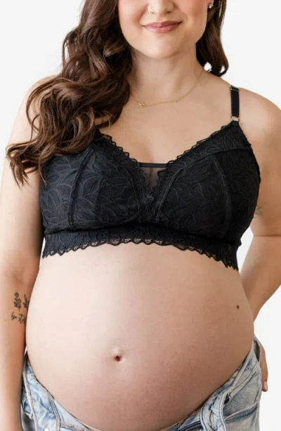 Davin & Adley Riley Pumping & Nursing Lace Bralette In Black