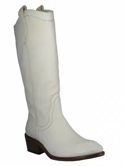 Pre-owned Davinci 2804 Women's Italian Flat Leather Knee High Boot In White