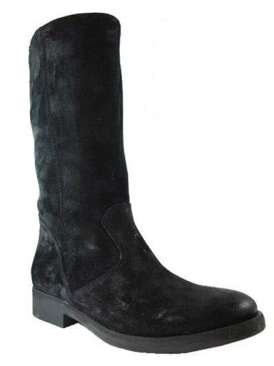 Pre-owned Davinci Men's  Brushed Suede Leather 4017 Boots In Black