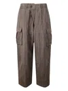 Dawei Pinstripe Cotton Blend Trousers In 褐色