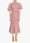 Dawei Flared Midi Skirt With Button Details In Pink