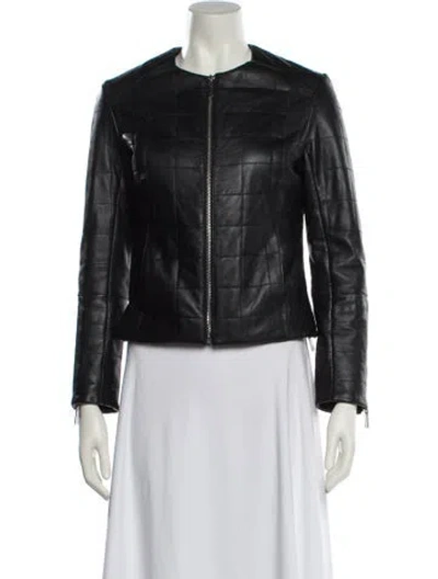Pre-owned Dawn Levy Leather Biker Jacket In Black