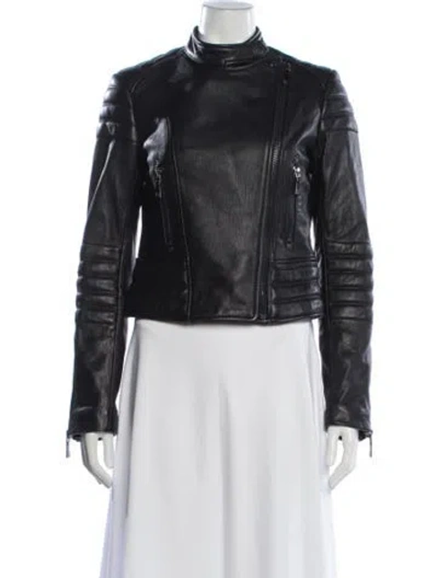 Pre-owned Dawn Levy Leather Biker Jacket In Black