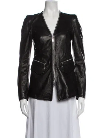 Pre-owned Dawn Levy Leather Biker Jacket In Black