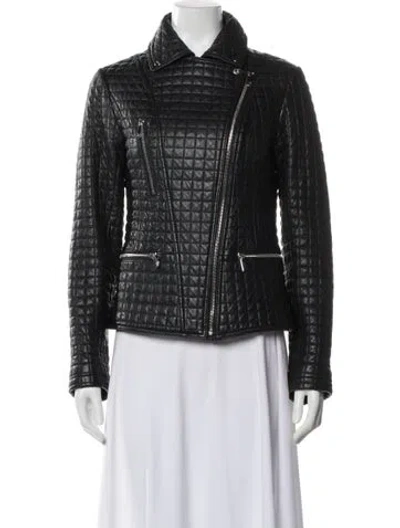 Pre-owned Dawn Levy Leather Biker Jacket In Gray