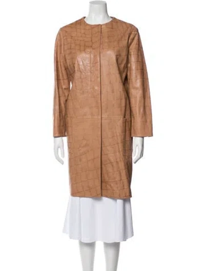 Pre-owned Dawn Levy Leather Coat In Brown