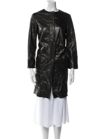 Pre-owned Dawn Levy Leather Trench Coat In Black