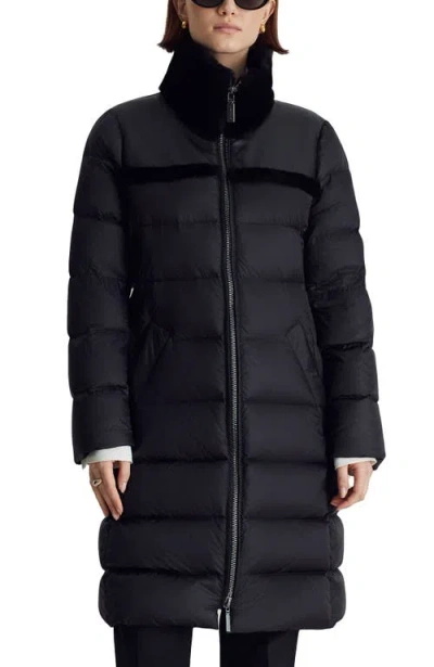 Dawn Levy Milan Down Coat With Shearling Trim In Black