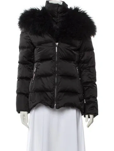 Pre-owned Dawn Levy Satin Down Jacket In Black