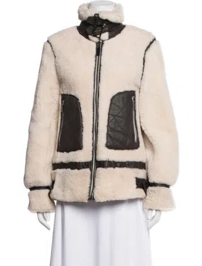 Pre-owned Dawn Levy Shearling Biker Jacket In Neutrals