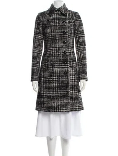 Pre-owned Dawn Levy Tweed Pattern Trench Coat In Black