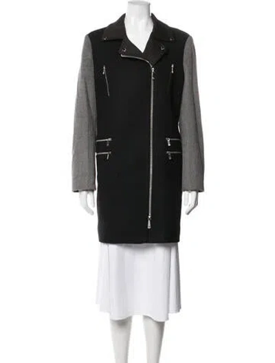 Pre-owned Dawn Levy Wool Colorblock Pattern Coat In Black